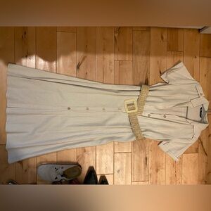 Zara tan linen midi dress with crochet belt - size small